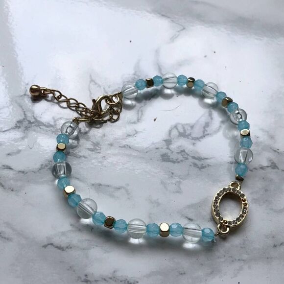 2/$20 Blue Beaded Bracelet with Rhinestones Diamond diamante stones - Picture 1 of 3
